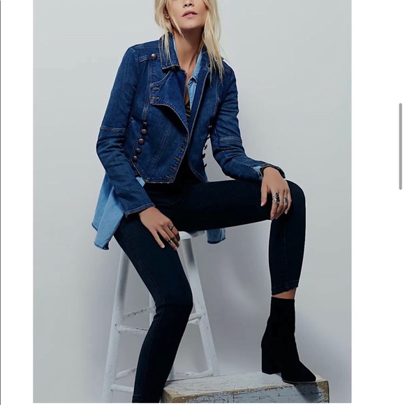 FREE PEOPLE Denim Military Band Jacket - Picture 4 of 8